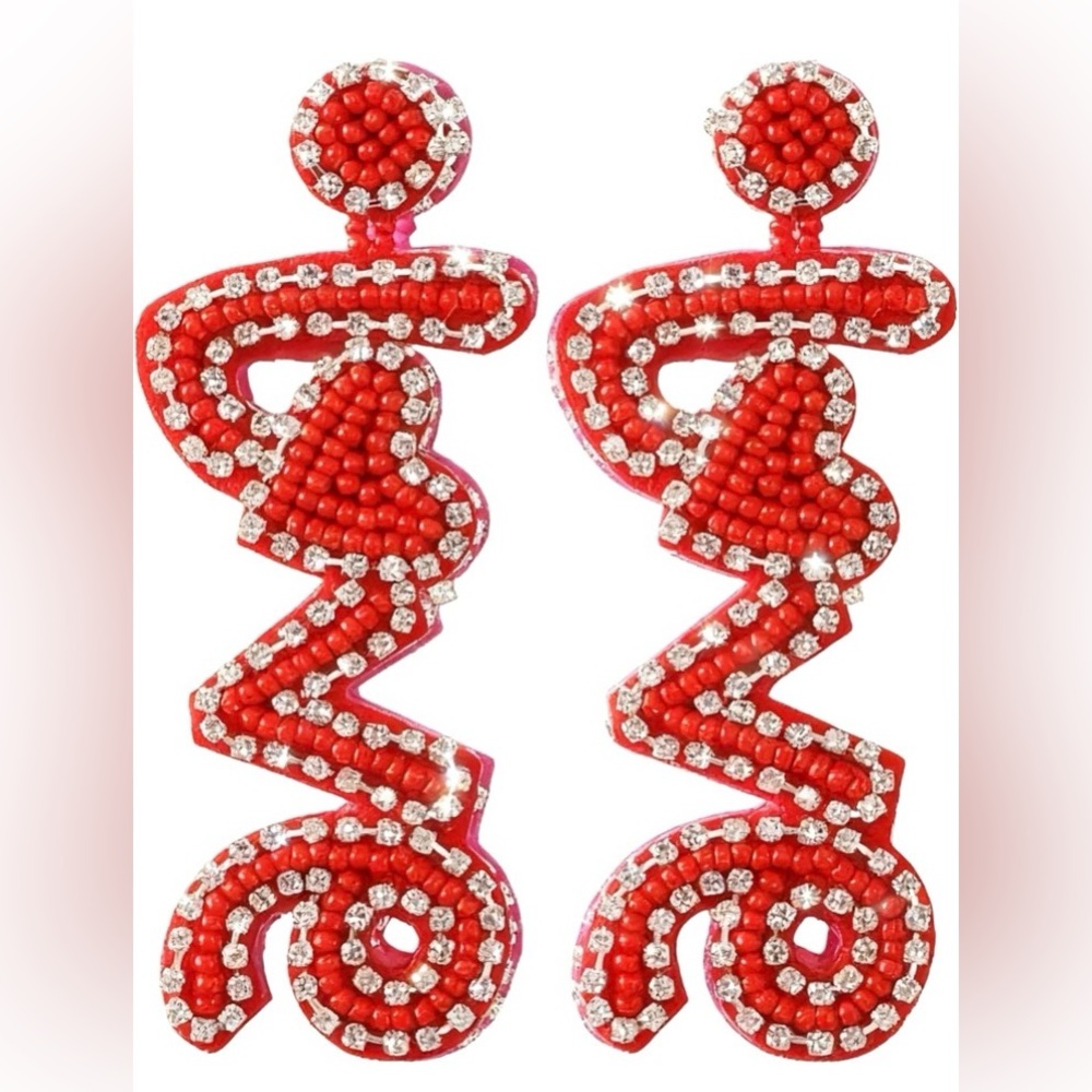 Red Beaded Love Statement Earrings